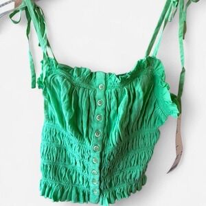 NWT Urban Outfitters Kelly Green Milk Maid Cropped Tank Sz S w/ bow straps